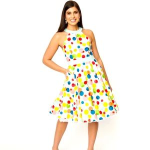 Smak parkour unique vintage white and multi colored polka dot dress medium